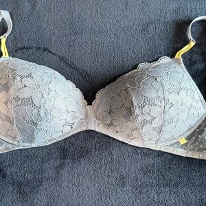 Victoria's Secret Lace Floral Bra in Gray and Yellow